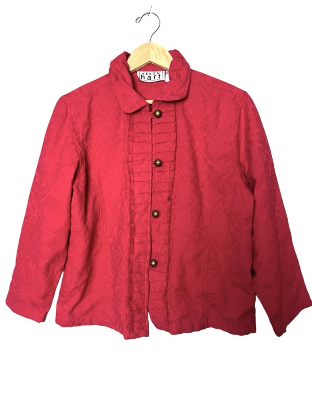 KEREN hart Magents Ruffle Placket Jacket Bronze Color Buttons